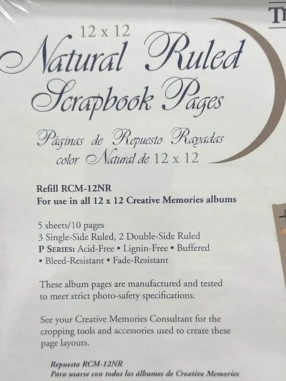 New Creative Memories  Original 12x12 Natural Ruled Scrapbook Pages 5 Sheets/10